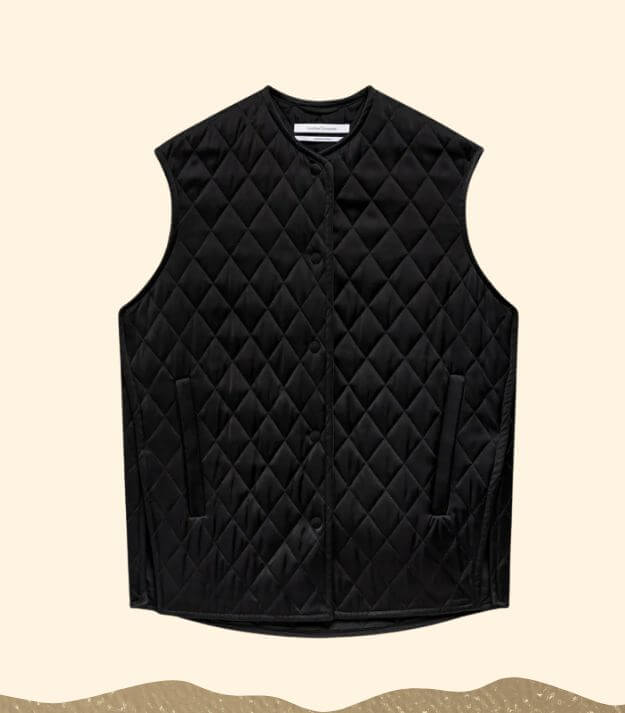 A black satin gilet made from plant wool