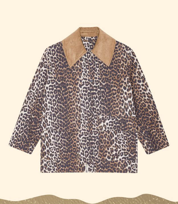 A plant wool jacket with leopard print detail